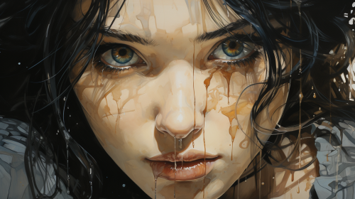 Close-up of Intense Gaze with Black Cracked Earth Eyes and Hair Close-up of Intense Gaze with Black Cracked Earth Eyes and Hair