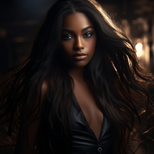 Stunning black fashion model with long hair