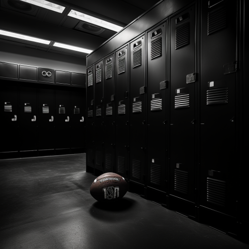 closed black football locker closeup