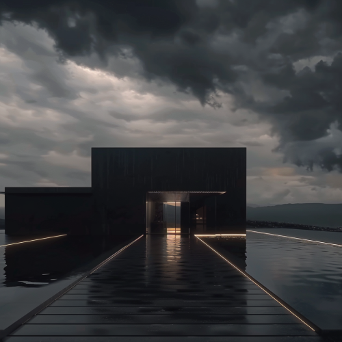 Black house with dark lighting