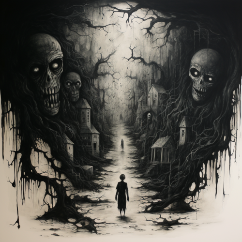 Dark and eerie black ink horror image
