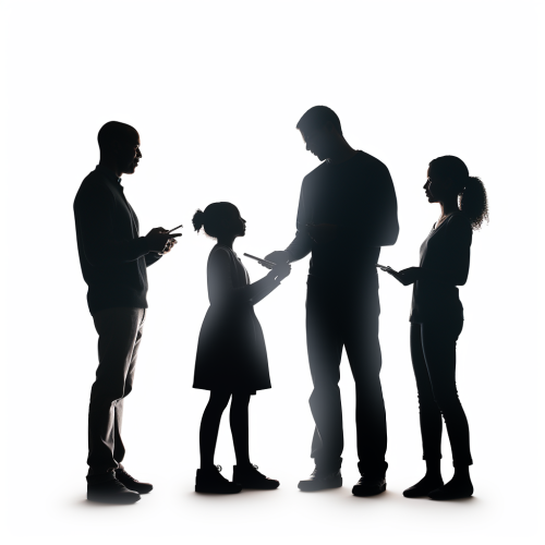 Silhouette of man holding iPad talking to family