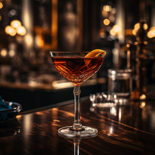 Black Manhattan Cocktail in Busy Cocktail Bar