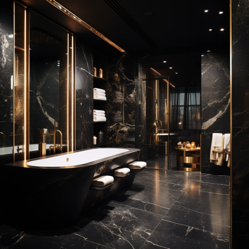 Stylish black marble walls without decor (6 words)