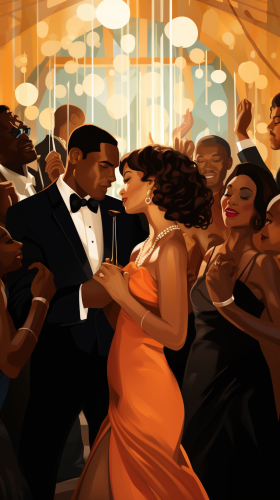 Group of Black Men and Women Dancing at Upscale Party