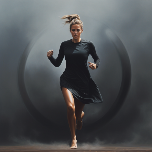 Stylish girl wearing a black narrow ring while running