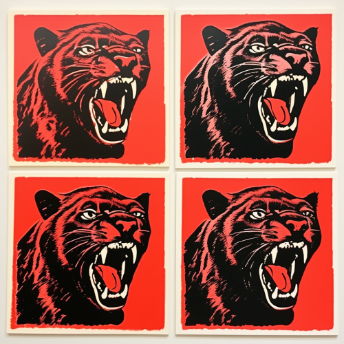 Black panther clawing and roaring on red background