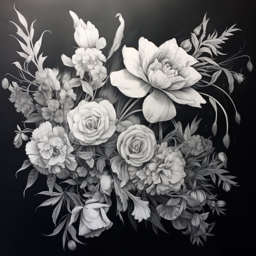 Flowers drawn with black pencil Flowers drawn with black pencil