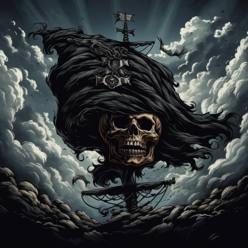 Pirate flag with skull-shaped storm cloud