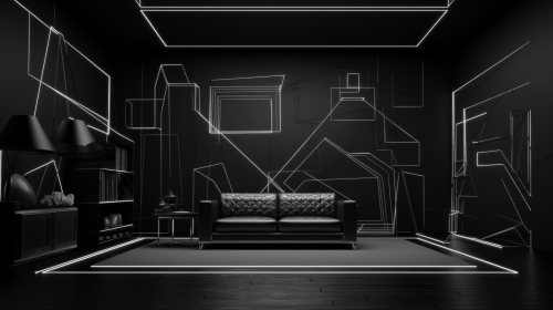 Black room wireframe with stunning 3D render
