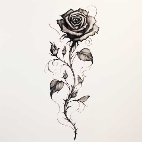 Black Rose Sketch with Swirls