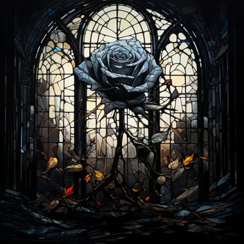 Intricate Black Rose in Stained Glass Room