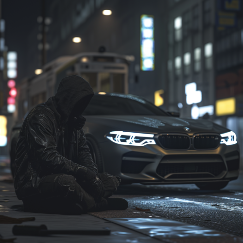 Homeless man near BMW M5F90 Homeless man near BMW M5F90