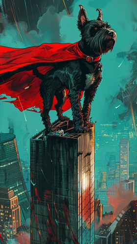 Black Scottie Dog Superhero Pose