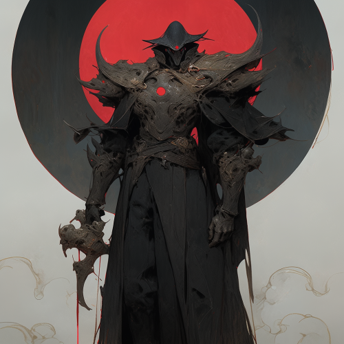 Person in Black Suit Facing Red Moon