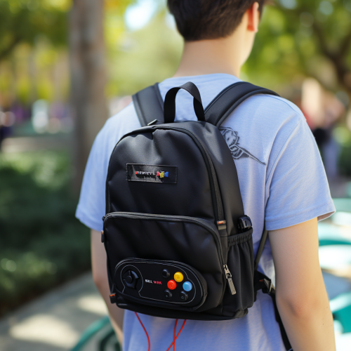 Black Teenage Backpack with Game Joystick Pocket