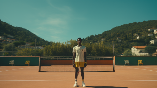 Black tennis player serving on clay court