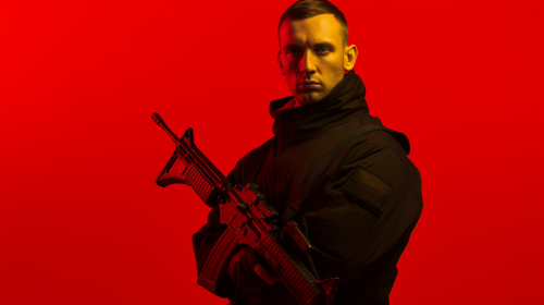 Soldier in Black Tracksuit with Mac 10