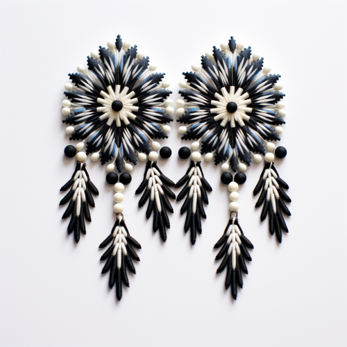 Black Ukranian Geometric Embroidery Ornaments with Ears of Wheat