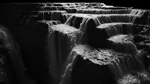 Terraced black waterfall sculpture