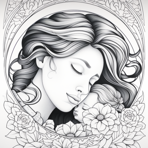 Mom and adult son on coloring book page