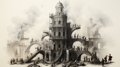 Tower of people fighting for success