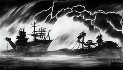 Old Pirate Ship Storm Night