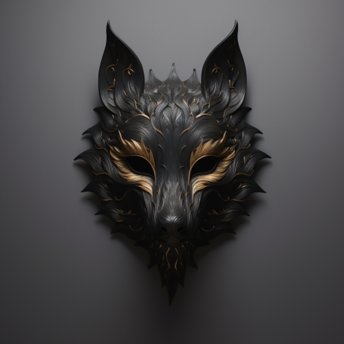 Black wolf spirit in wooden mask