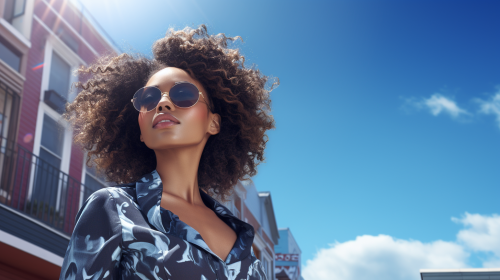 Black woman in sunny blue sky town