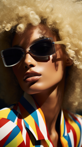 Colombian black model wearing Nike slides with abstract pattern