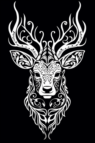 Beautiful black and white deer mandala artwork