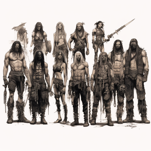 Full Body Black and White Ink Characters Sheet