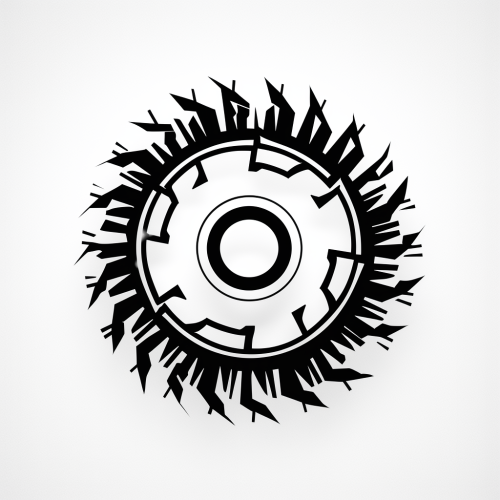 Black and white sawblade logo