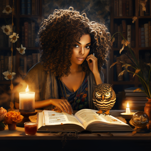 Black woman surrounded by books and studying