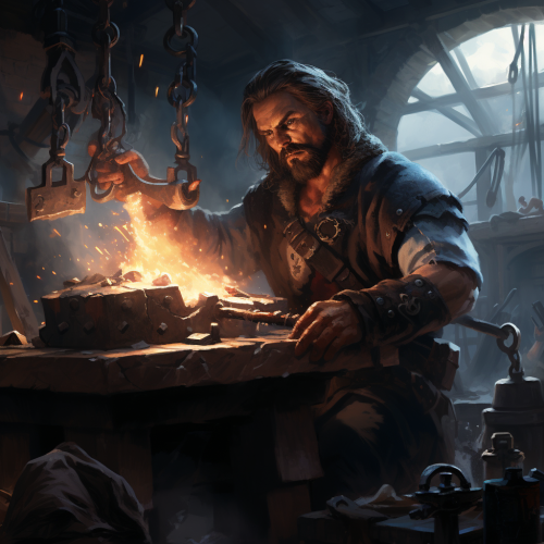 Fantasy blacksmith hammering anvil