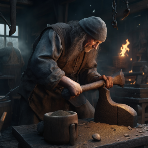 Blacksmith hammering anvil with precision Blacksmith hammering anvil with precision