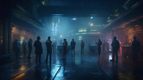 Blade Runner dancing club in dark futuristic setting