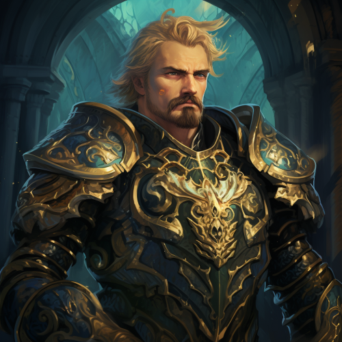 Blond man Paladin in intricate armor