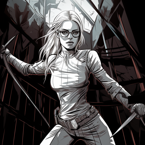 Smiling blonde female elven warrior with sword running