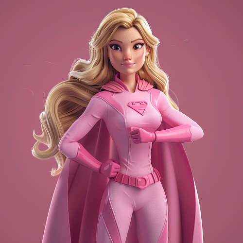 Blonde female superhero paint mascot