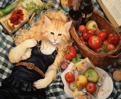 Watercolor painting of blonde French girl on picnic