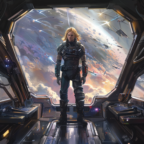 Blonde Military Commander Spaceship Painting