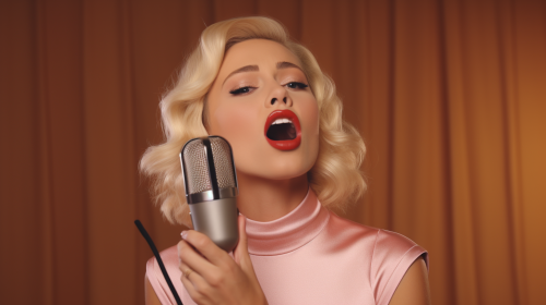 Blonde opera singer singing in Wes Anderson style