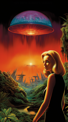 Woman looking at UFO spaceship
