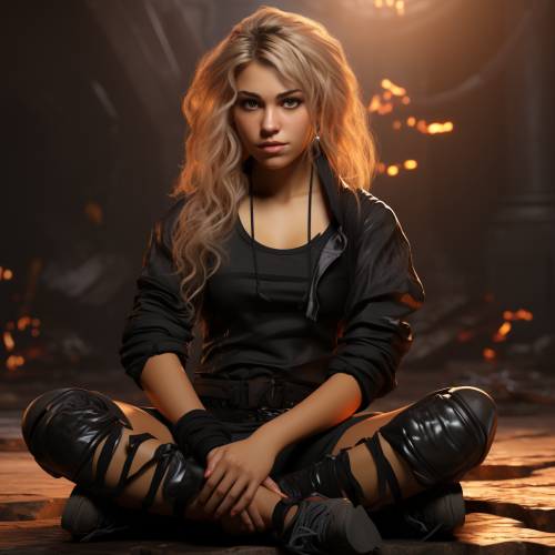 Blonde woman bending on knees with dynamic pose