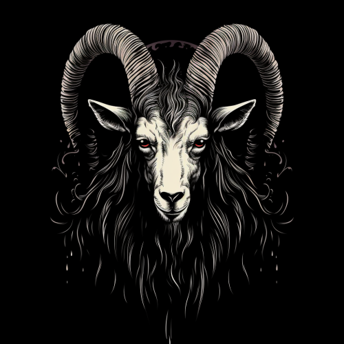 Simple black and white drawing of bloodthirsty satanic goat