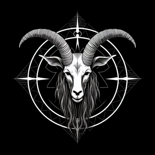 Black and white drawing of bloodthirsty satanic goat