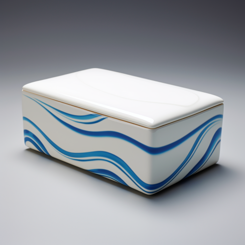 White box with blue curved line