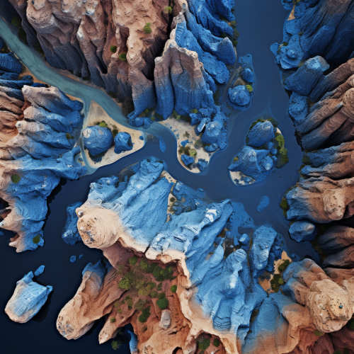 Beautiful Blue Forest Rock Desert Satellite View