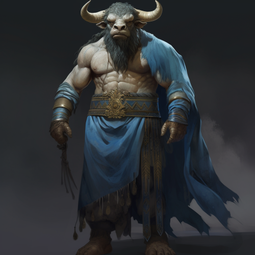 Male minotaur in blue habit